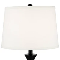 Karl Modern Table Lamps 28 1/4" Tall Set of 2 with Usb and Ac Power Outlet in Base Black Metal White Fabric Drum Shade for Bedroom Living Room Ho