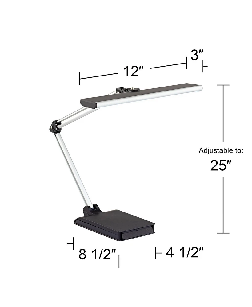 Flynn Modern Task Desk Lamp with Usb Charging Port and Phone Cradle Led 25" High Metallic Black and Silver Adjustable Swivel for Bedroom House Bedside