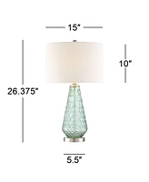 Julia Modern Coastal Table Lamp 26.5" High Textured Seafoam Green Glass Brushed Nickel Silver Off-White Drum Shade for Living Room Bedroom Beach