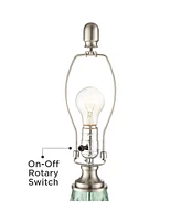 Julia Modern Coastal Table Lamp 26.5" High Textured Seafoam Green Glass Brushed Nickel Silver Off-White Drum Shade for Living Room Bedroom Beach