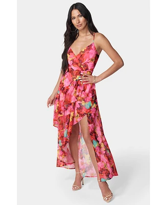 Bebe Women's Printed Ruffle Wrap Dress
