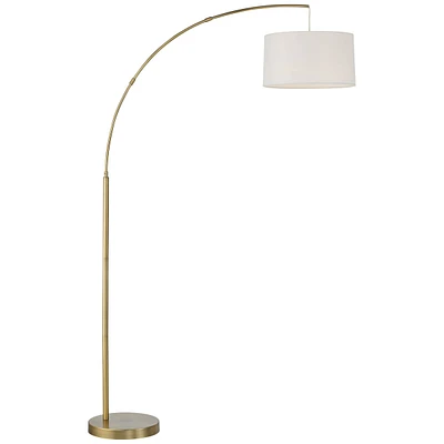 360 Lighting Cora Modern Mid Century Arc Floor Lamp Standing 72" Tall Classic Brass Gold White Linen Drum Shade Decor for Living Room Reading Bedroom