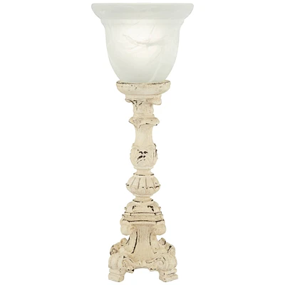 Traditional Country Cottage Console Accent Table Lamp 18 1/4" High French Beige Alabaster Glass Uplight Shade Decor for Living Room Bedroom House