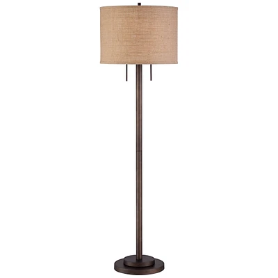 Possini Euro Design Garth Modern Industrial Standing Floor Lamp 63 1/2" Tall Oil Rubbed Bronze Brown Metal Burlap Fabric Drum Shade Decor for Living R
