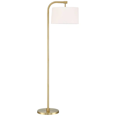 360 Lighting Serra Modern Art Deco Arc Floor Lamp Standing 64" Tall Warm Gold Metal White Linen Blend Fabric Tapered Drum Shade for Living Room Readin