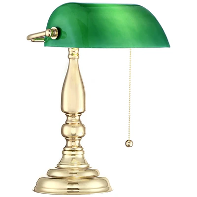 360 Lighting Hammond Traditional Piano Banker Mini Desk Table Lamp 14" High Brass Plating Green Glass Shade for Living Room Bedroom House Bedside Nigh