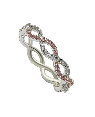 Suzy Levian Sterling Silver Sapphire & Created White Infinity Twisted Eternity Band Ring