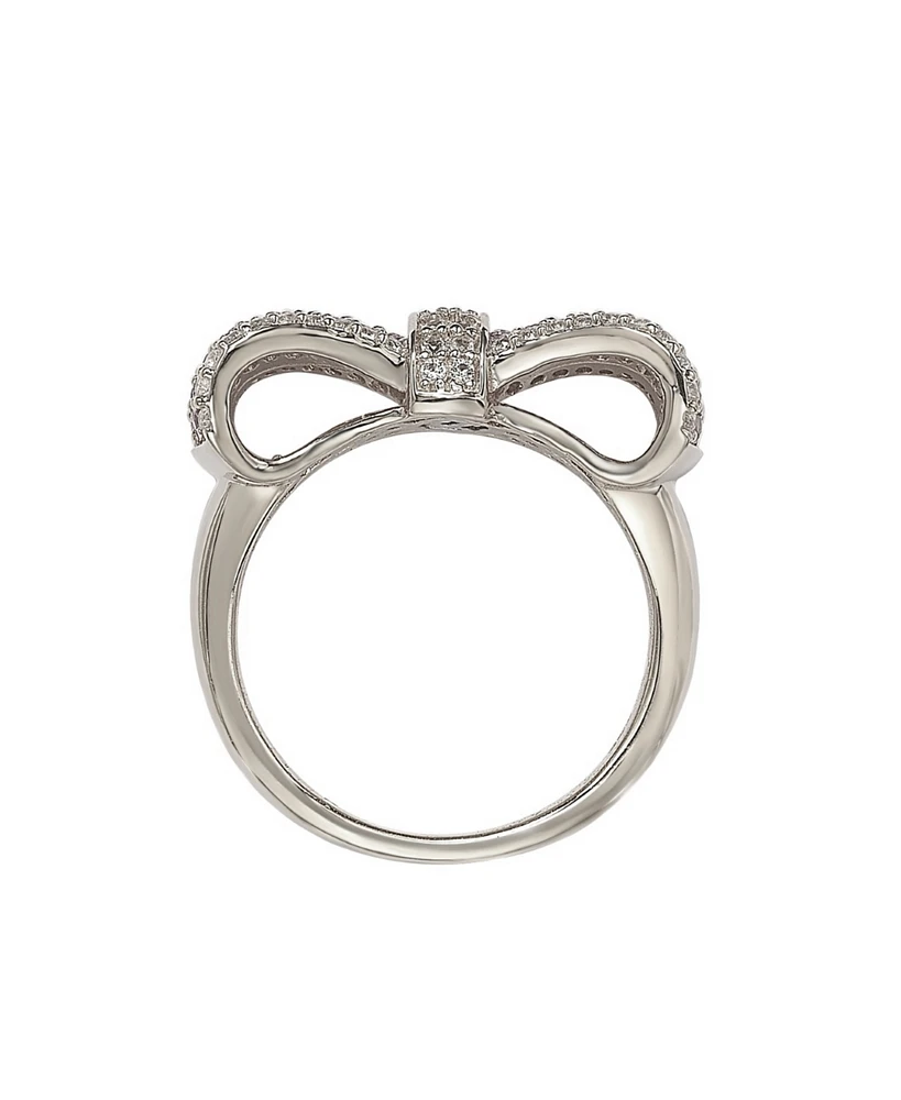 Suzy Levian Sterling Silver Sapphire & Created White Pave Puff Bow Band Ring