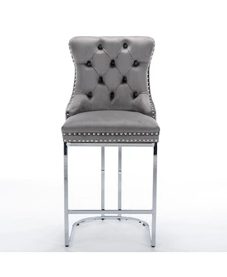 Modern Gray Velvet Bar Stools Set Of 2