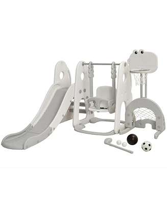 6 in 1 Toddler Slide and Swing Set Climber Playset w/ Ball Games Orange