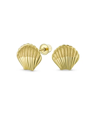Bling Jewelry Petite Tiny Nautical Sea Life Clam Shell Yellow 14K Gold Stud Earrings Secure Screw back