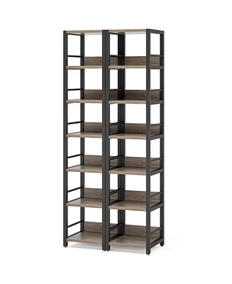 Tribesigns 6-Tier Corner Shelf Set of 2, 75 Inch Tall Narrow Bookshelf Storage Rack, Etagere Shelves Display Stand for Small Spaces, Rustic Open Bookc