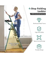 4 Step Ladder Folding Portable Anti-Slip Steel Step Stool 330lbs with Tool Platform