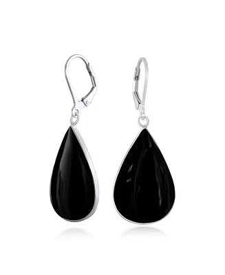 Bling Jewelry Large Iridescent Shell Stone Pear Shaped Teardrop Dangle Lever back Earrings Sterling Silver