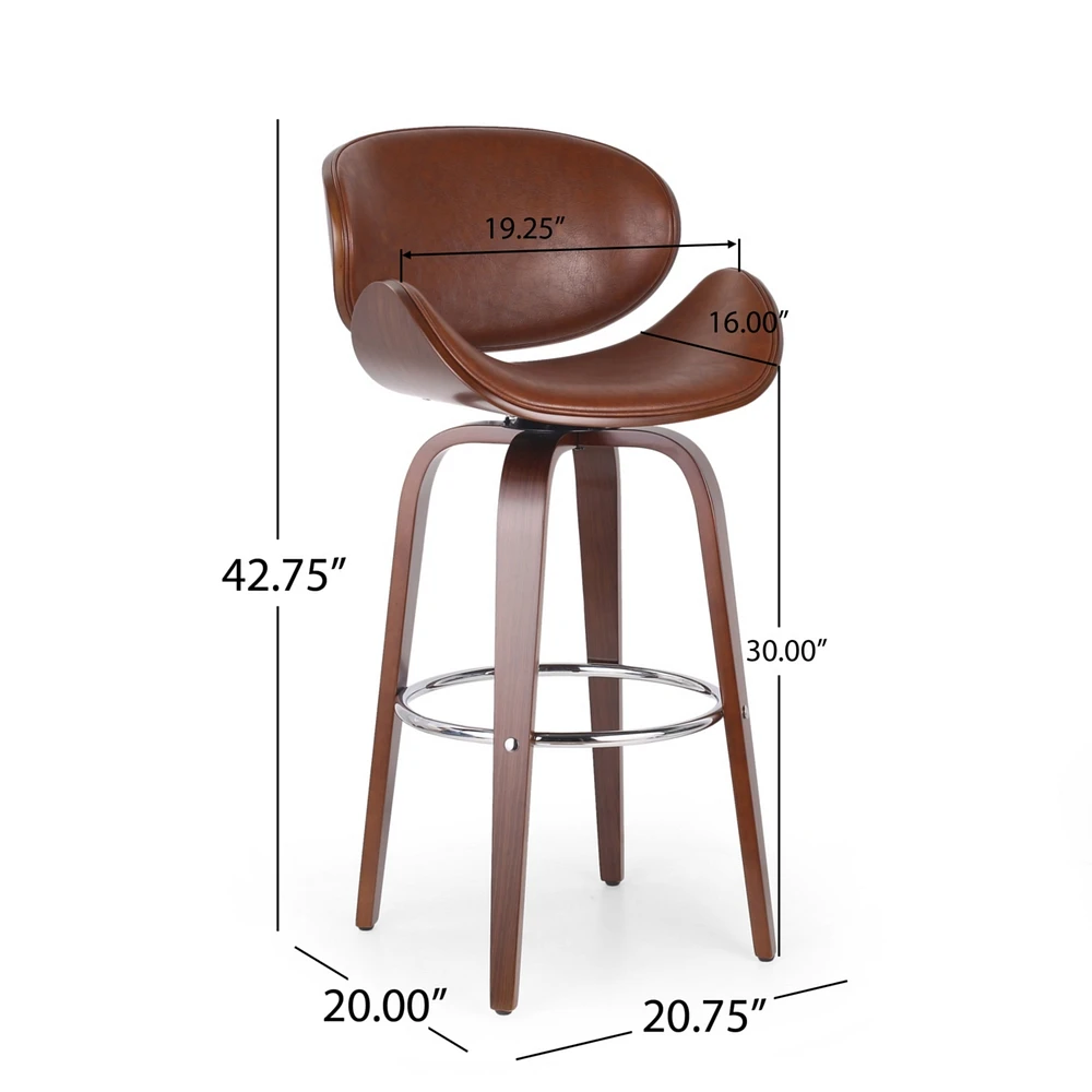 Mid-Century Modern Barstool with Bentwood Frame and Faux Leather Upholstery