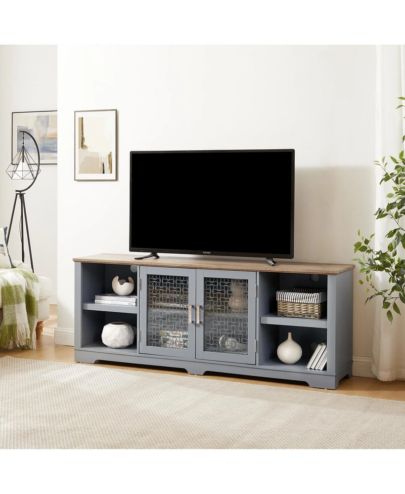 Multi-Purpose Tv Stand with Ample Storage, 70" Light Blue & Oak, for TVs up to 80