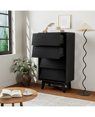 4 Drawer Double Dresser Features Vintage-style and Bevel Design