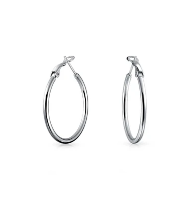 Bling Jewelry Simple Plain Finish Round Tube Hoop Earrings Sterling Silver Hinged Notched Post 1.4 Inch Diameter
