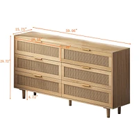 Natural Rattan Dresser with Ample Storage and Anti-Tip Safety