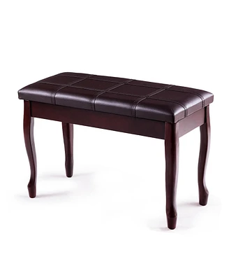 Pu Leather Solid Wood Piano Bench Padded Double Duet Keyboard Seat Storage