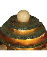 Pyramid 10" High Small Zen Modern Indoor Decor Slate Stone Tabletop Fountain with Light Waterfall Feng Shui Ball Rock Water Feature for Desk Rela
