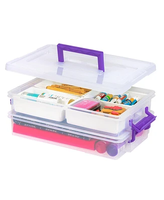 Iris Usa 9.4 Qt 2 Layer Stack and Carry Storage Containers with Bulked-Up Lid and 4 Removable Dividers, for Art and Craft Supplies Stationeries Medici