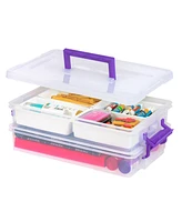 Iris Usa 9.4 Qt 2 Layer Stack and Carry Storage Containers with Bulked-Up Lid and 4 Removable Dividers, for Art and Craft Supplies Stationeries Medici