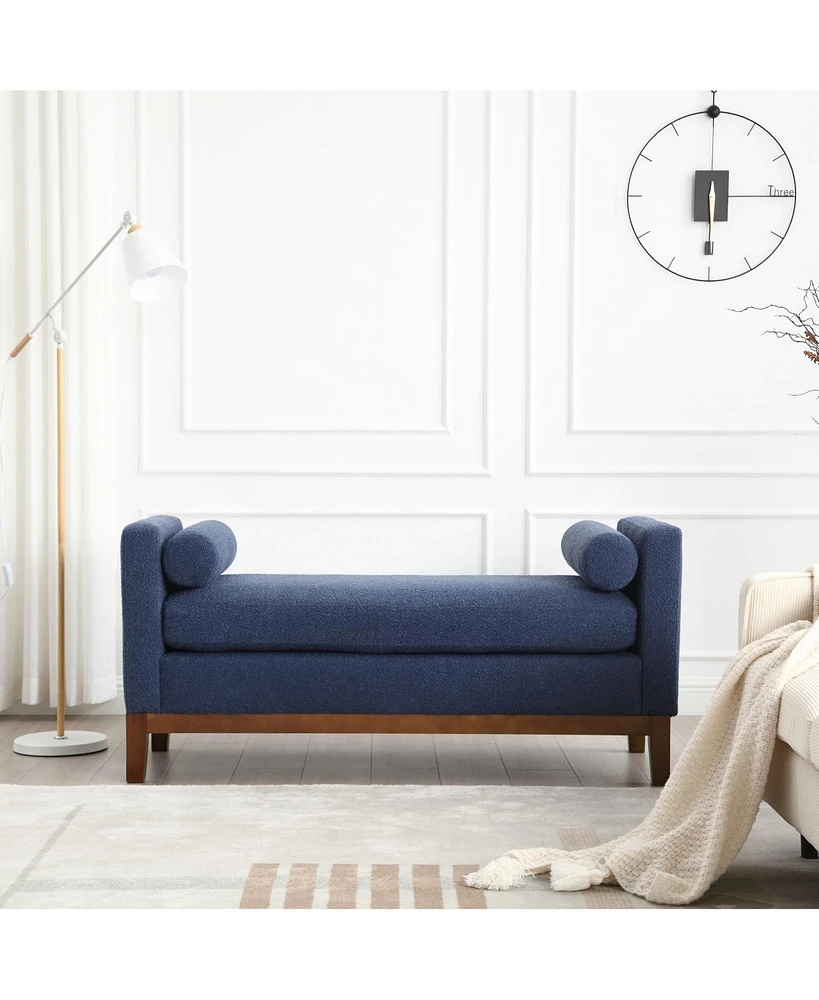 Elegant Boucle Upholstered Bench with Pillows