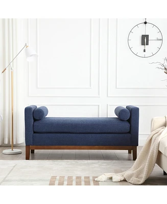 Elegant Boucle Upholstered Bench with Pillows