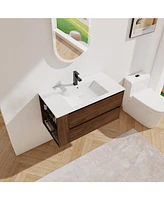 36" Wall Mounting Bathroom Vanity With Ceramic Sink, Soft Close Drawer