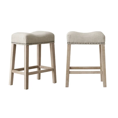 Upholstered Backless Saddle Seat Counter Stools 24" height Set of 2, Tan