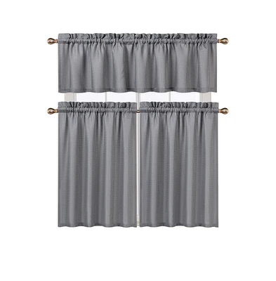 Caromio 3Pc Waffle Weave Rod Pocket Kitchen Curtain Tier and Valance Set