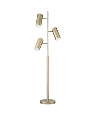 Possini Euro Design Canasta Mid Century Modern Trac Tree Floor Lamp Standing 3-Light 67" Tall Satin Brass Gold Adjustable Metal Shade Decor for Living
