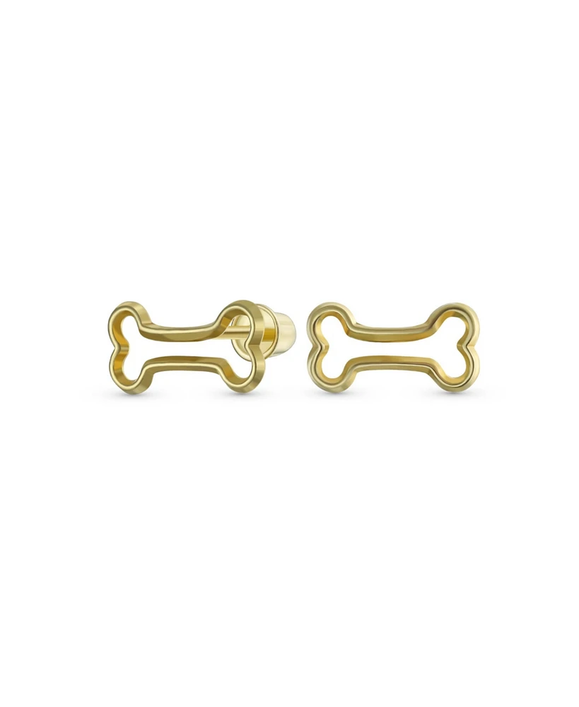 Bling Jewelry Tiny Mini Bff Animal Lover Pet Dog Bone Stud Earrings Cartilage Ear Lobe 10K Yellow Gold Screw back