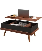 Homcom Lift Top Table with Hidden Compartments and Wood Legs,
