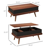 Homcom Lift Top Table with Hidden Compartments and Wood Legs,