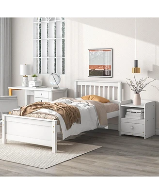 Twin Bed With Headboard And Footboard For Kids, Teens, Adults, With A Nightstand