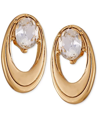 T Tahari Gold-Tone Crystal Open Oval Stud Earrings