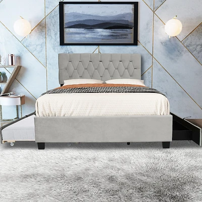 Streamdale Furniture Gray Queen Upholstered Bed with Trundle