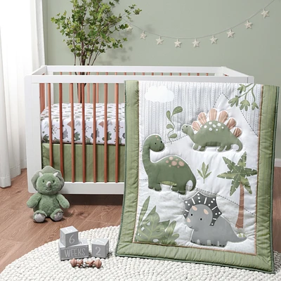 The Peanutshell Dinosaur Dreams Crib Bedding Set for Baby Boys, 3 Piece Nursery Set