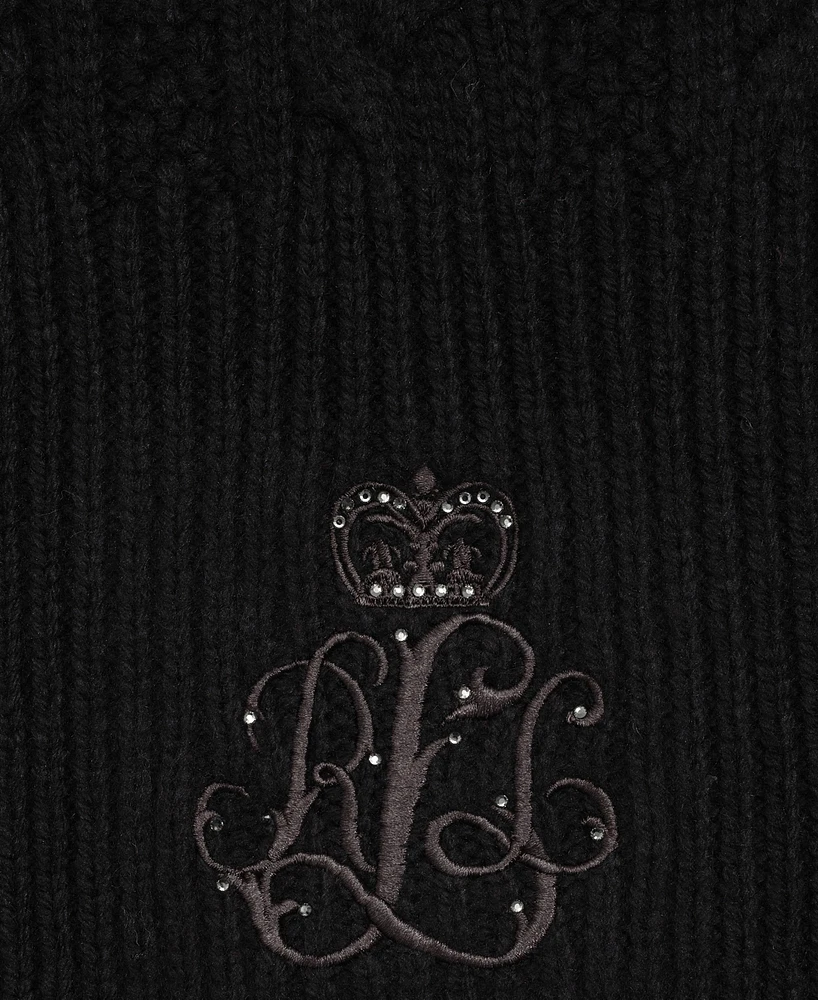 Lauren Ralph Cable Scarf with Direct Embroidery and Stones