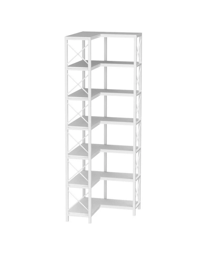 Tribesigns 7 Shelf Corner Bookcase, Industrial Large Corner Bookshelf
