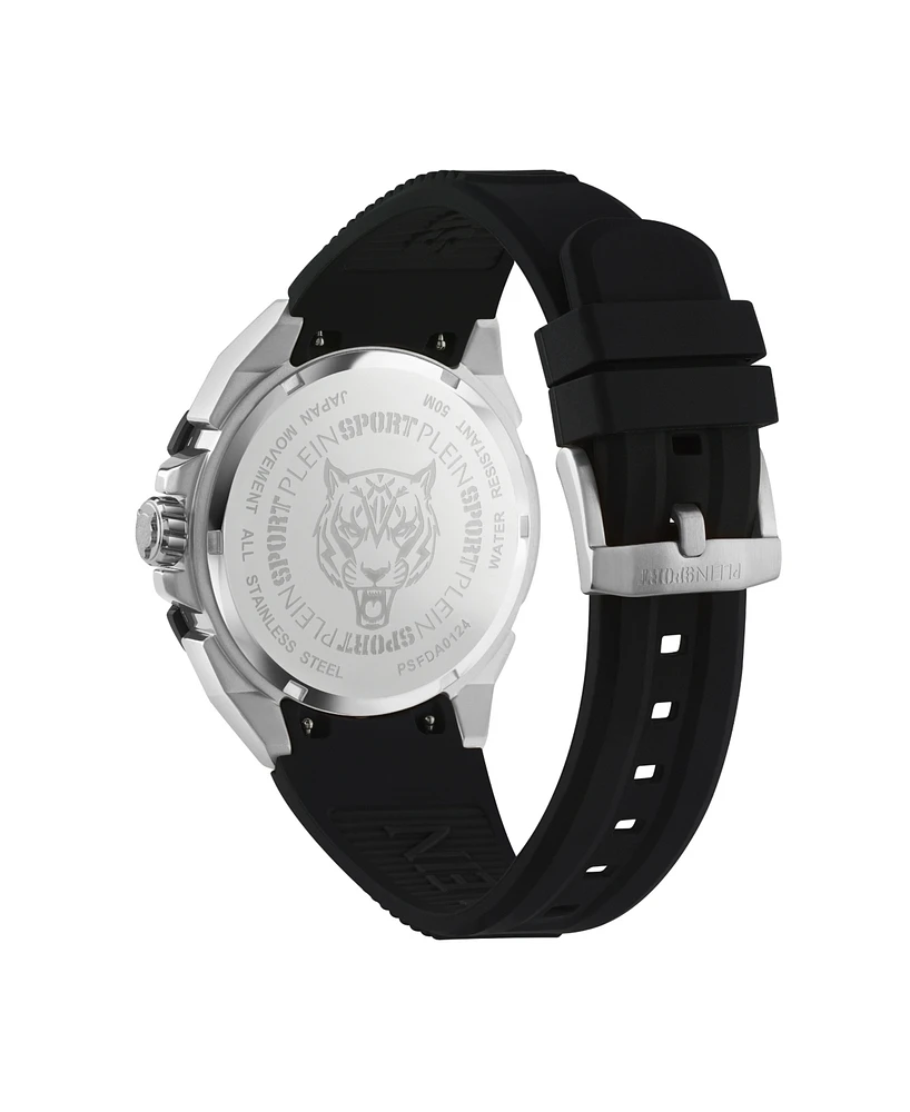 Plein Sport Men's Urban Pulse 3 Hand Date Quartz Black Silicone Strap 47mm