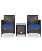 Sugift 3 Pieces Ergonomic Wicker Patio Conversation Set-Navy