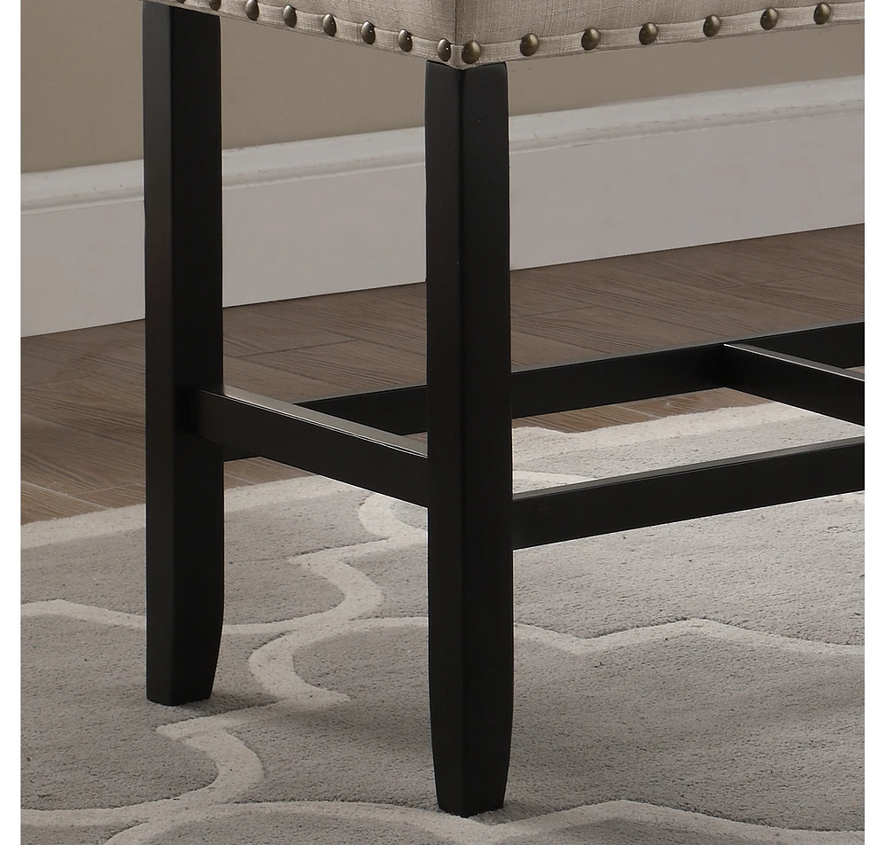 Fabric Counter Height Dining Bench with Nailhead Trim, Tan