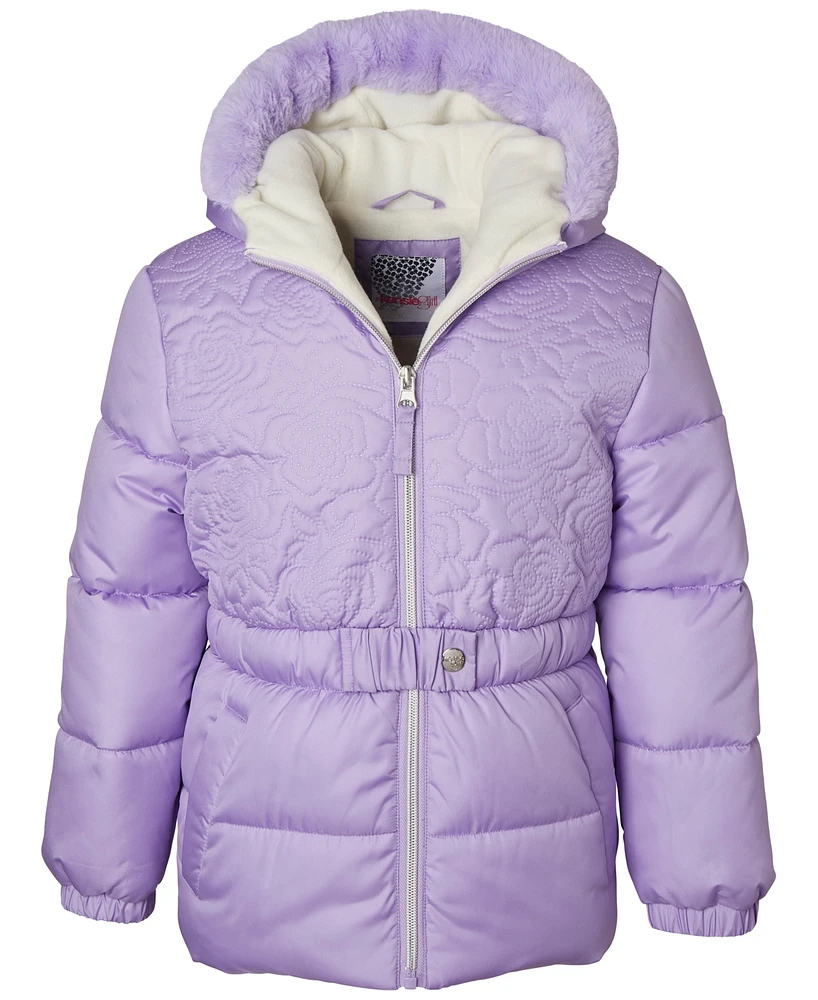 Kensie Girl Toddler & Little Girls Rose-Quilted Hooded Puffer Jacket with Faux-Fur Trim