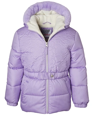 Kensie Girl Toddler & Little Girls Rose-Quilted Hooded Puffer Jacket with Faux-Fur Trim
