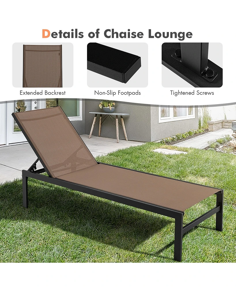 Gymax Set of 2 Aluminum Patio Chaise Lounge Outdoor Adjustable Lounge Chair W/ 6-Position Backrest
