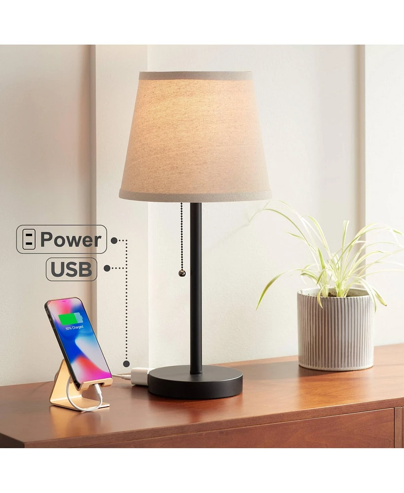 Flesner Modern Desk Table Lamp with Hotel Style Usb and Ac Power Outlet in Base 20" High Bronze Metal Oatmeal Drum Shade for Living Room Bedroom House