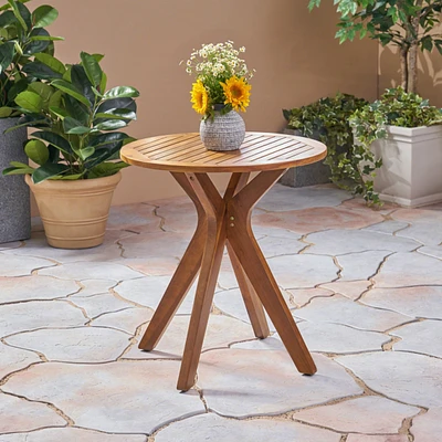 Acacia Wood Outdoor Bistro Table With X-Base